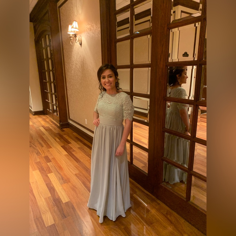 J.J House Lace Sage Green bridesmaid dress